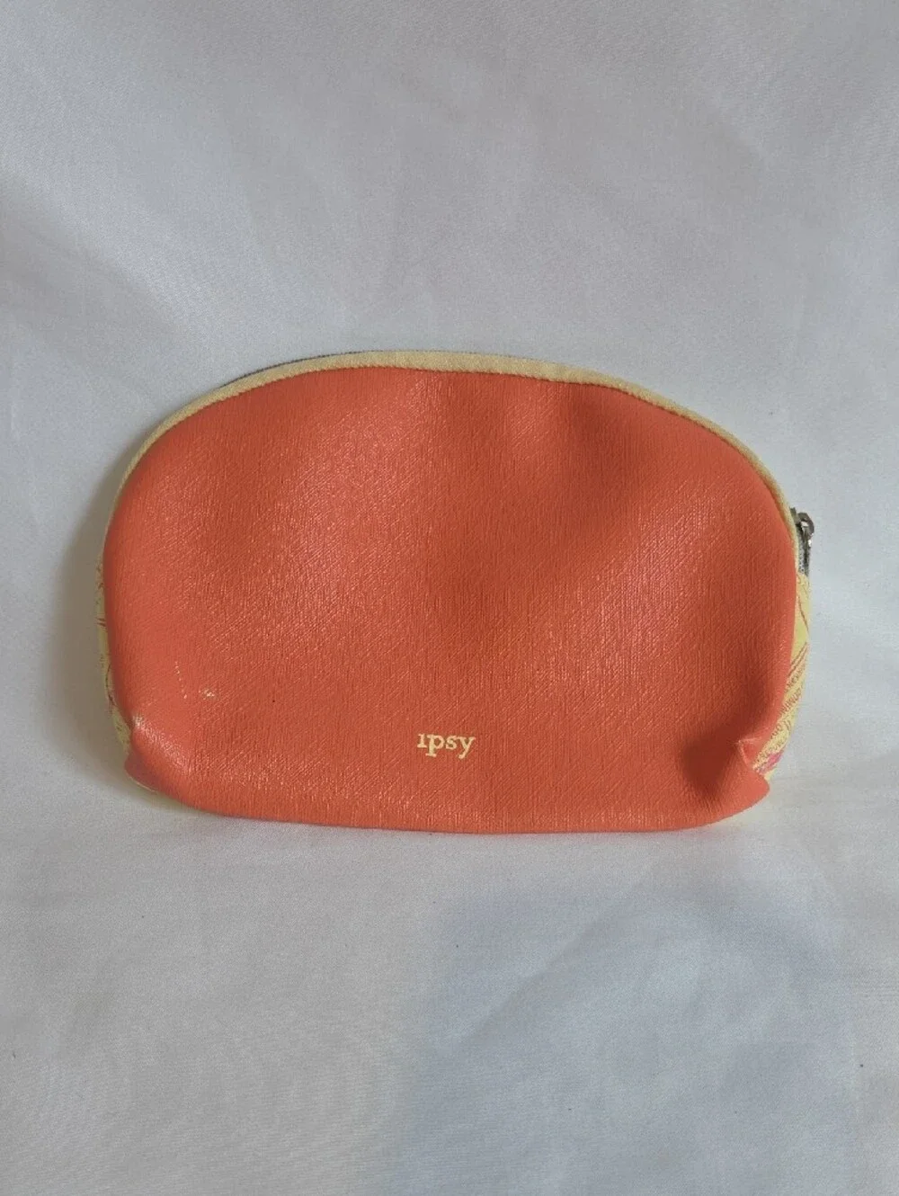 IPSY Yellow Cosmetic Pouch with Pink Stamp Print